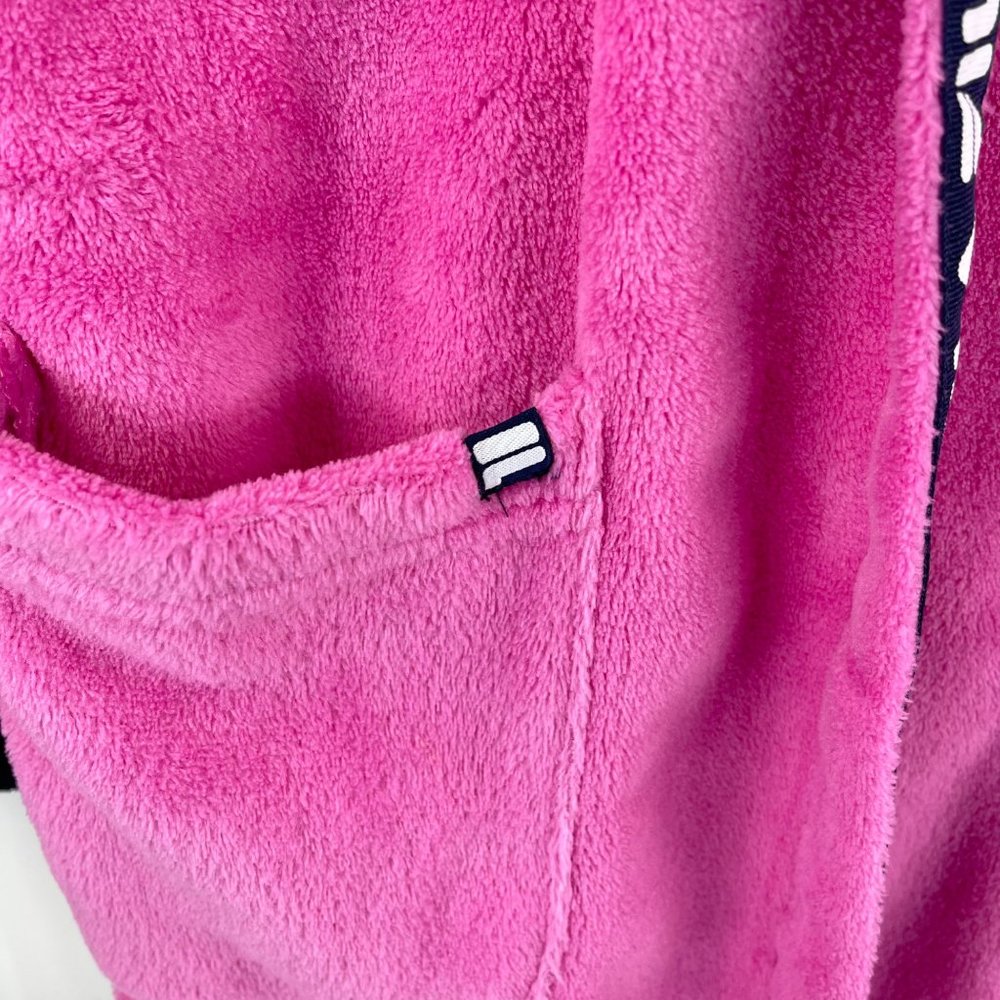FILA Pink/Black Fleece Hooded Robe Logo Spell Out Trim Size Medium - Picture 6 of 11